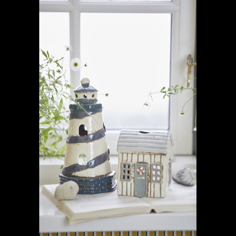 Ib Laursen Fyrfadsstage Fyrtårn Løkken Blå/hvid 2