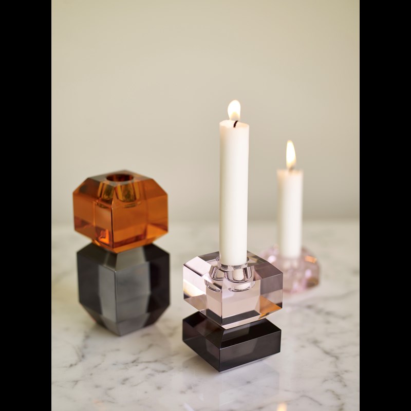 Hübsch Lysestage krystalglas Pink 2