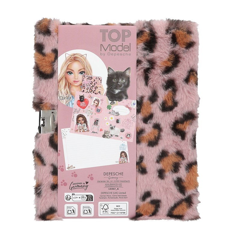 TOPModel Dagbok fluffig m.hjärtlås Leopard 5