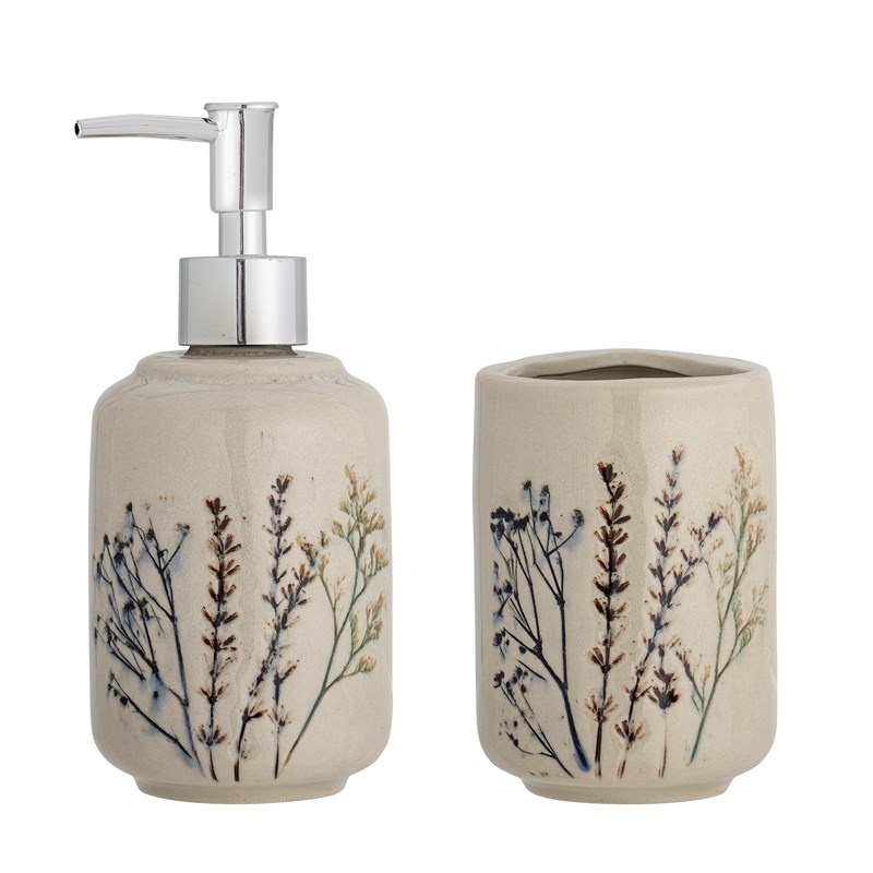 Bloomingville Sæbedispensersæt Bea Natur m/blomst 1