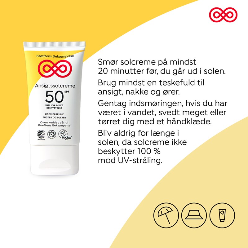 Kræftens Bekæmpelse Ansigtssolcreme SPF50 Hvid 8