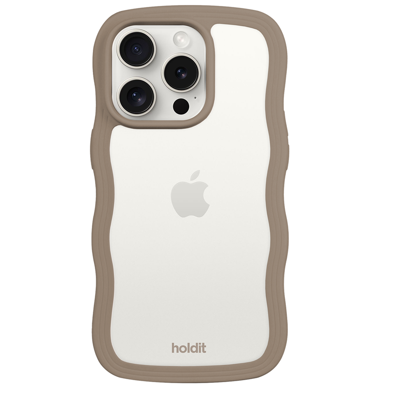 Holdit Mobilcover Wavy Transparent Mocca Brun Iphone 15 ProMax 1