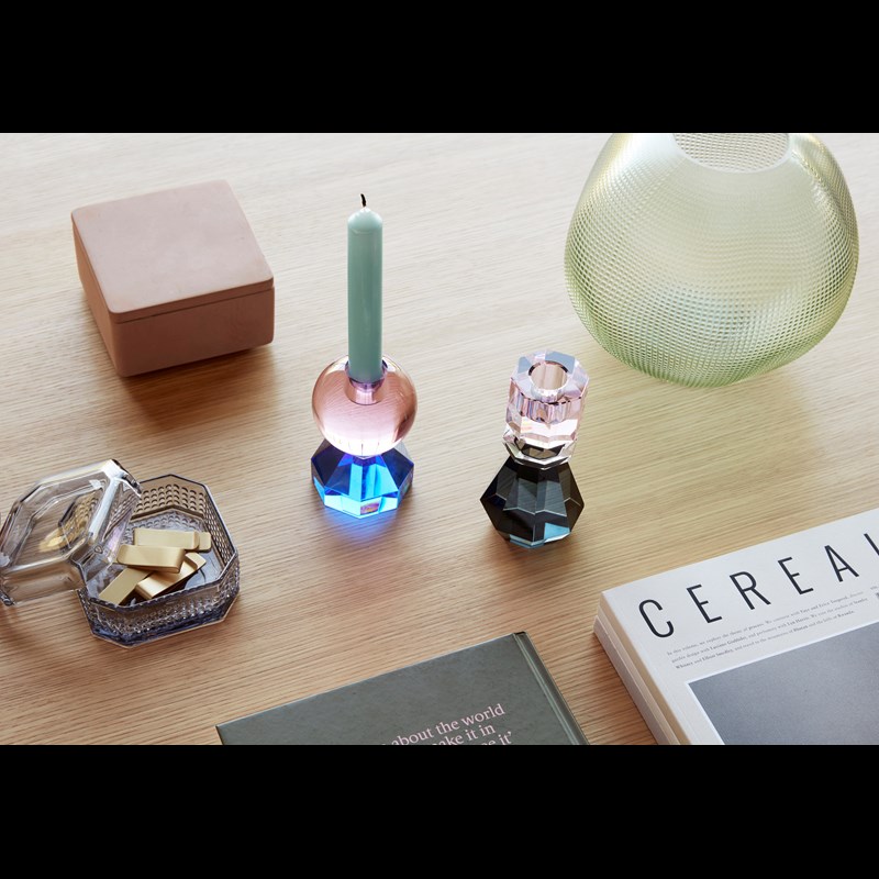 Hübsch Lysestage krystalglas Kobolt 2