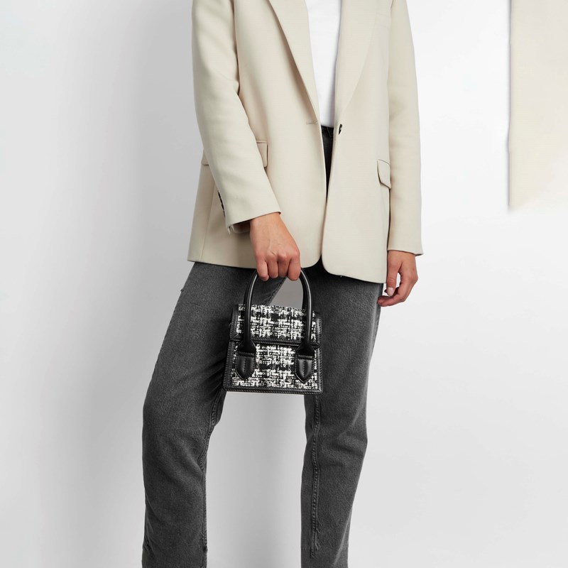MARKBERG Håndtaske Vivienne Tweed Mix Sort/hvid mønster 6