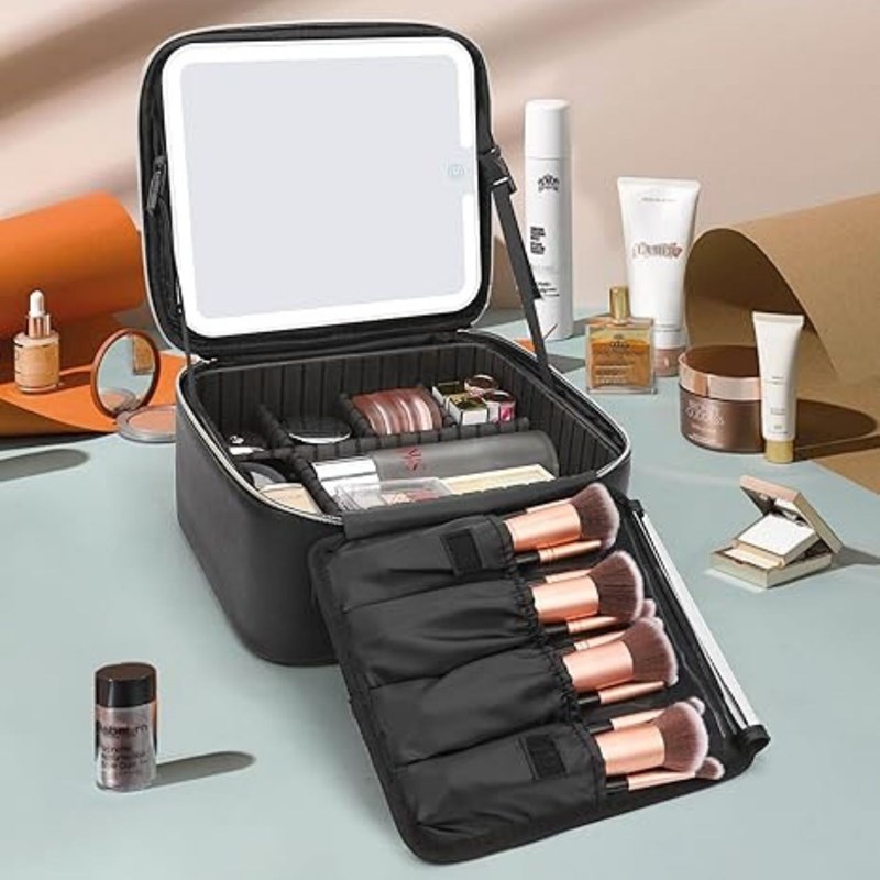 UNIQ Makeup rejsetaske med LED spej Sort 2