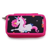 JEVA Pennfodral Two Zip Unicorn Svart/rosa 1