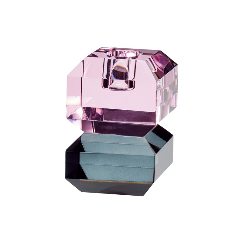 Hübsch Lysestage krystalglas Pink 1