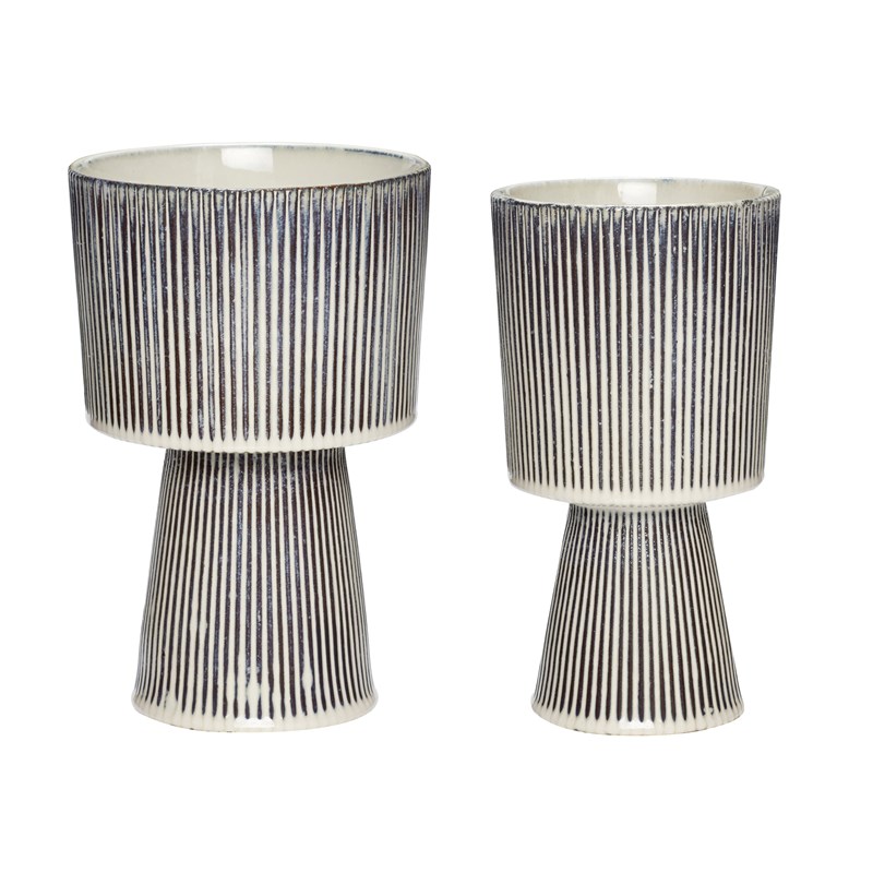 Hübsch Urtepotter sæt 2 stk. Creme/Sort 1