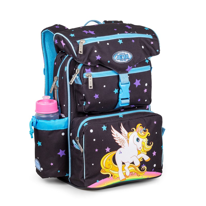 JEVA Skolväska Beginners Unicorn Svart/Blå 4