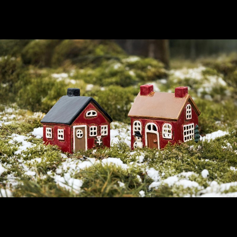 Ib Laursen Värmeljusstake Hus Snögubbe Röd 3