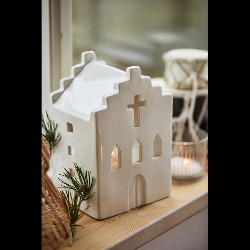 Ib Laursen Ljusstake Hus Kyrka Stillenat Creme 2