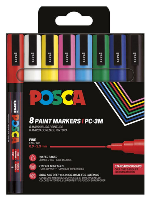 Tusser POSCA PC-3M, 8-sæt