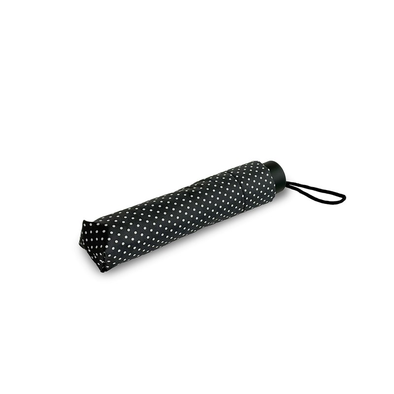 Aries Travel Paraply Regular Sort M. Hvide prikker 3