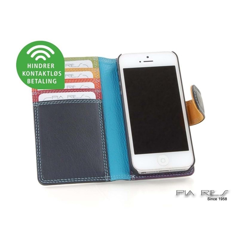 Pia Ries Mobilcover iPhone 5/5S m/RFID Sort m/strib 2