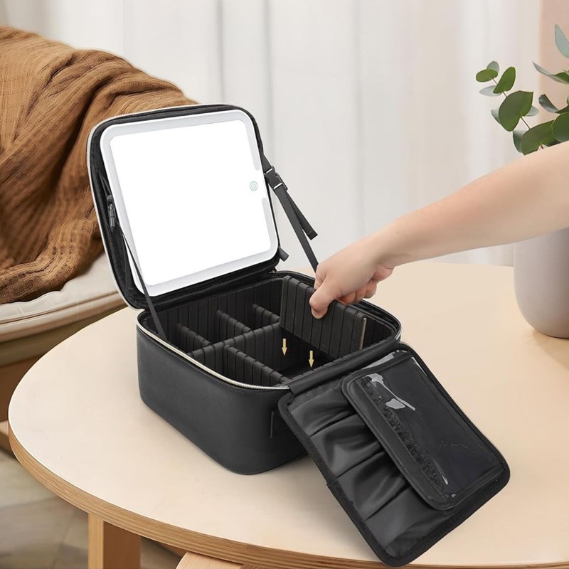 UNIQ Makeup rejsetaske med LED spej Sort 3