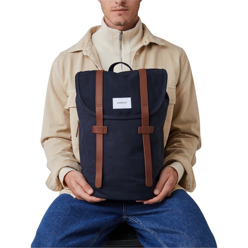 Sandqvist Rygsæk Stig L Navy/Cognac 15" 4