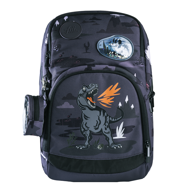 Frii of Norway Skoletaske Expand Dinosaur Sort motiv 1