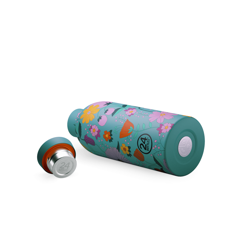 24Bottles Termoflaske Clima Bottle Blå m/blomst 3