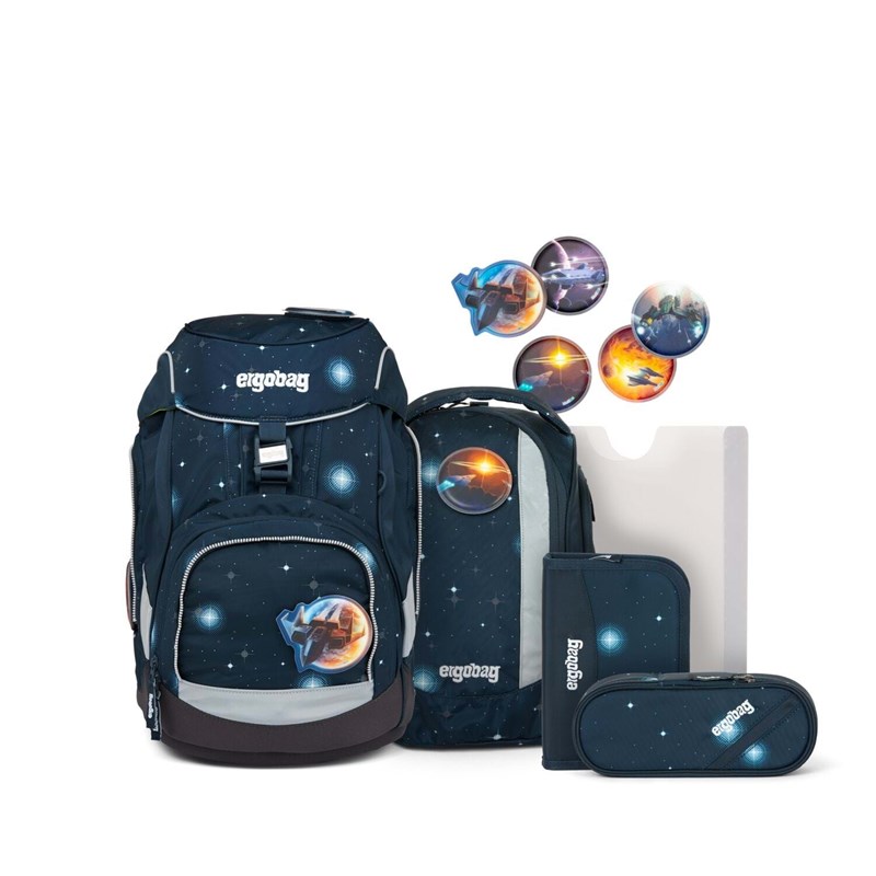 Ergobag Skolväska Set Pack Galaxy Glow Blå med stjärnor 1