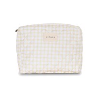 PITAYA Kosmetikpung M Yellow Check Hvid/gul