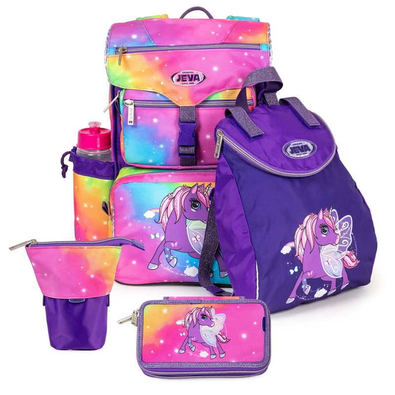 JEVA Skoletaskesæt Rainbow Alicorn Pink mønstret