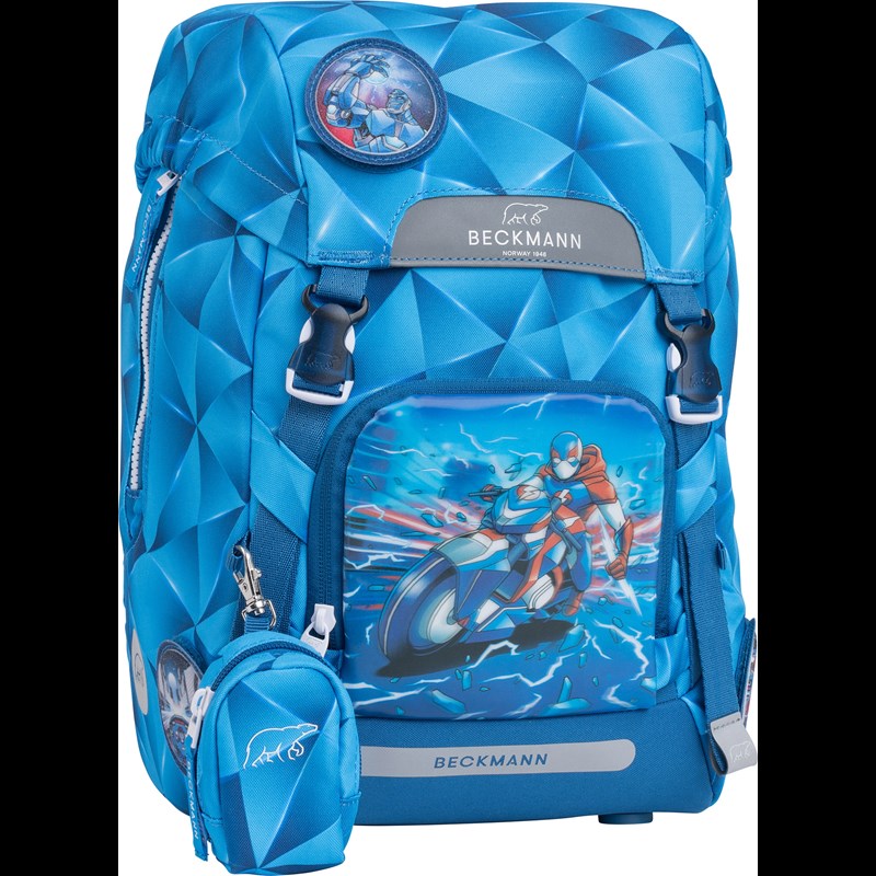 Beckmann Skoletaske Classic Blue Light Blå/rød 2