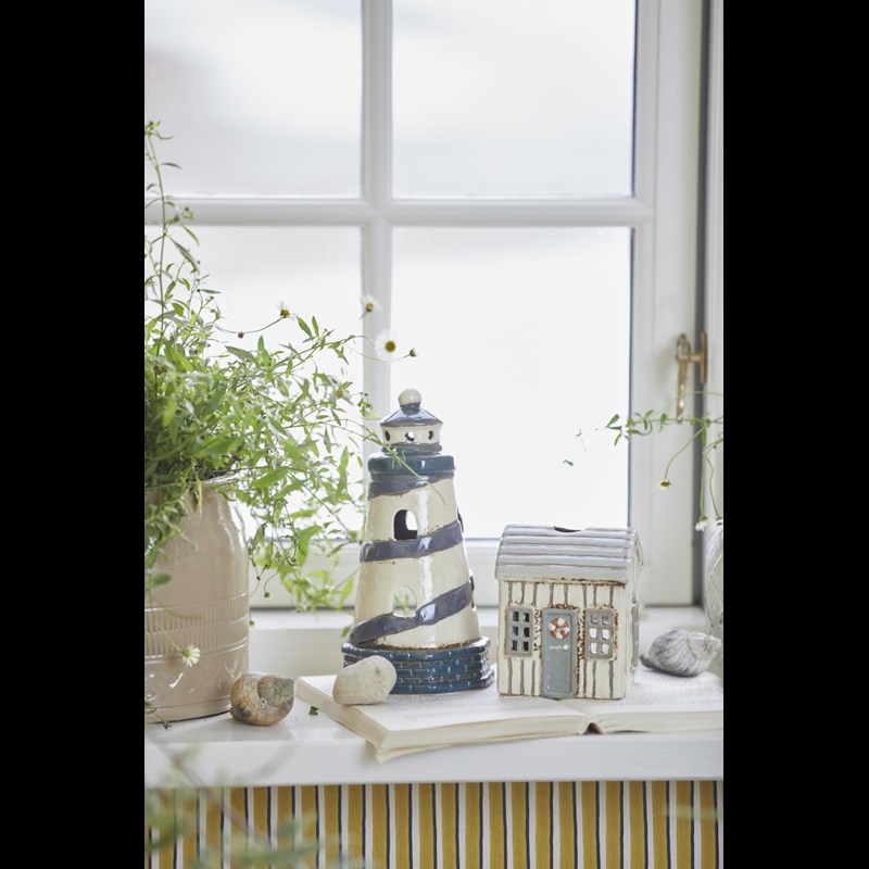 Ib Laursen Fyrfadsstage Fyrtårn Løkken Blå/hvid 4