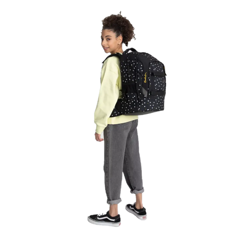 Satch Skoletaske Pack Lazy Daisy Sort M. Hvide prikker 2