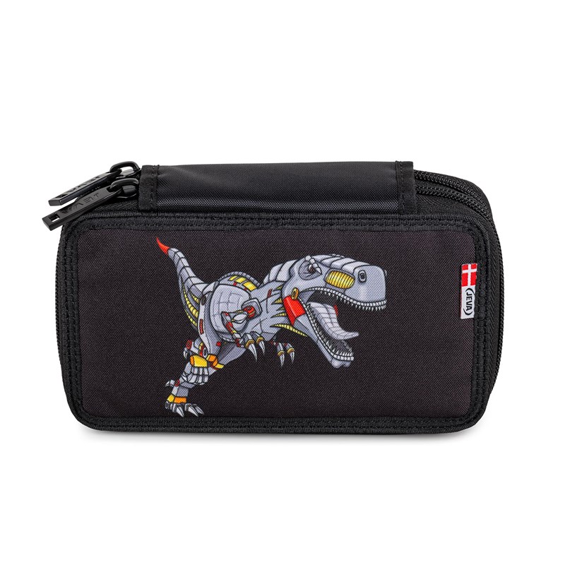 JEVA Pennfodral Two Zip Dinosaur Svart/grå 1