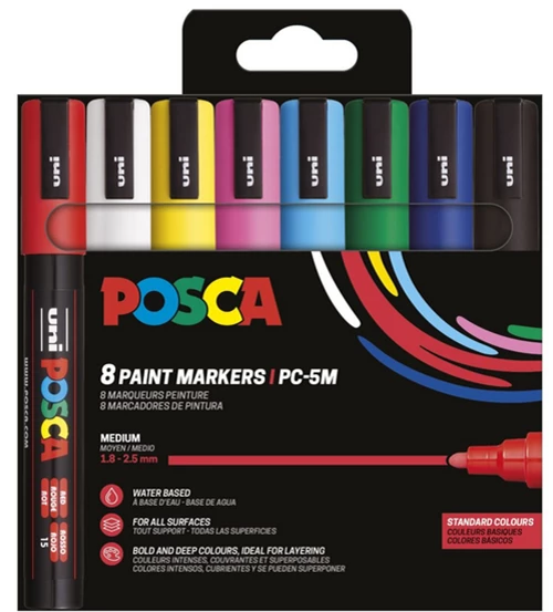 Tusser POSCA PC-5M 8-sæt