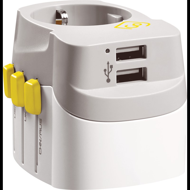 Go Travel Worldwide Adaptor + Twin USB-A Vit 4