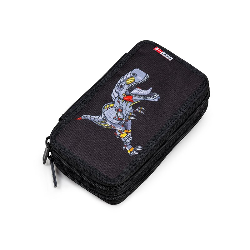 JEVA Pennfodral Two Zip Dinosaur Svart/grå 3