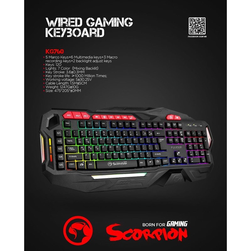 Marvo Gaming Tastatur Sort/Rød 5