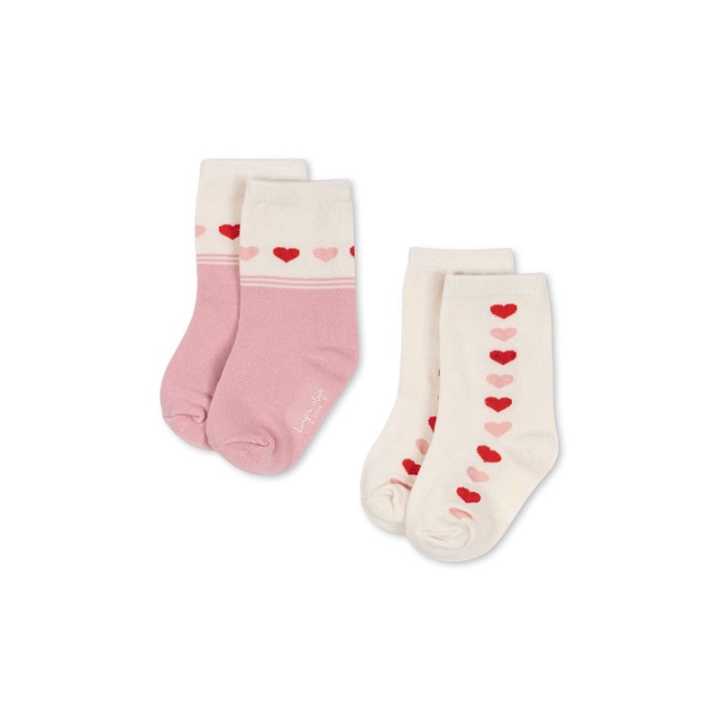 Konges Sløjd Strumpor Jaquard 2-Pack Heart Rosa Str. 17-18