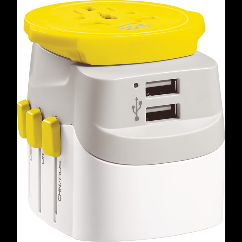 Go Travel Worldwide Adaptor + Twin USB-A Vit 7